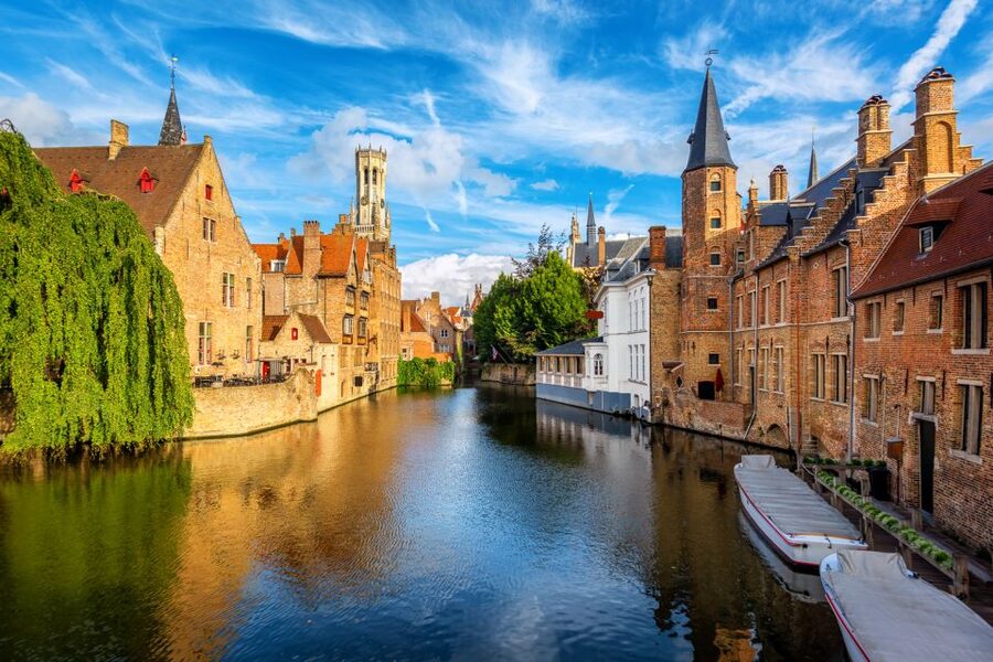 Canal houses at the Rozenhoedkaai, Bruges, at golden hour